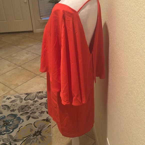 Krisa Women's Size M Layered Drape Mini Dress Coral Red Cocktail Party Flowy New - Picture 5 of 11